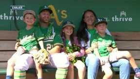 Stephen Vogt's dream final game! His kids announce him on PA before at-bat and he homers in final AB