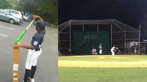Dad gives his son a baseball bat and then catches his home run