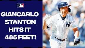 485 FEET!!!!!! Giancarlo Stanton hits a TOWERING home run OVER THE BATTING EYE at Yankee Stadium!