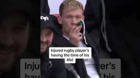 Injured Rugby Player's Having the Time of his Life!