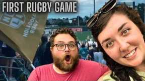 American Football Player GOES to RUGBY Game!