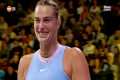 Aryna Sabalenka crying with laughter