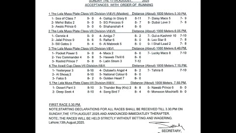 LRC Live  - 11th Day Lahore Summer Meeting 2024-2025 | August 17, 2025 #horse #race #horserace