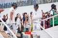 Chris Woakes walks out to bat with