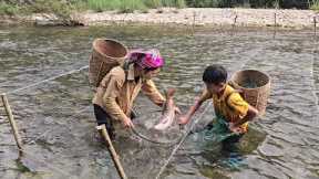 highland fish trap, techniques for setting fishing traps with hooks, harvesting stream fish for sale