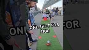 One shot for $100 in the Bucketgolf street golf hole in one shot challenge