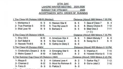 LRC Live - 37th Day Lahore Winter Meeting 2025-2026 | 17 May, 2026 #horse #race #horserace